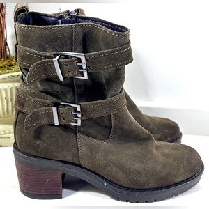 Vintage Foundry Company Green Boots with Buckles Leather Suede Size 7